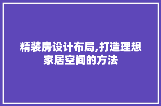精装房设计布局,打造理想家居空间的方法