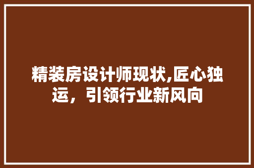 精装房设计师现状,匠心独运，引领行业新风向