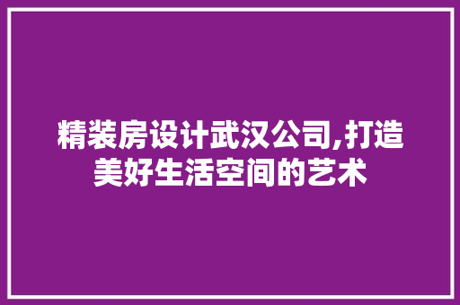 精装房设计武汉公司,打造美好生活空间的艺术
