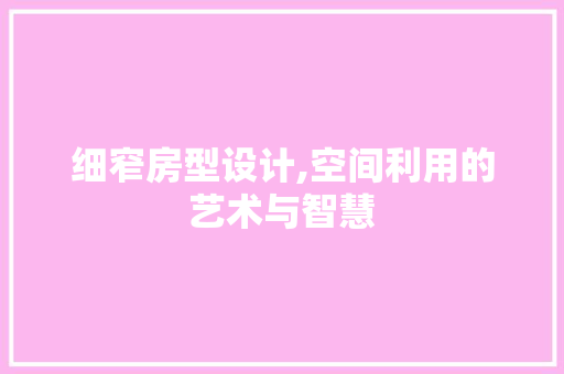 细窄房型设计,空间利用的艺术与智慧