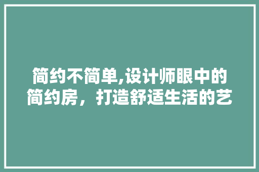 简约不简单,设计师眼中的简约房，打造舒适生活的艺术