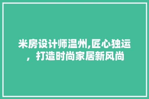 米房设计师温州,匠心独运，打造时尚家居新风尚