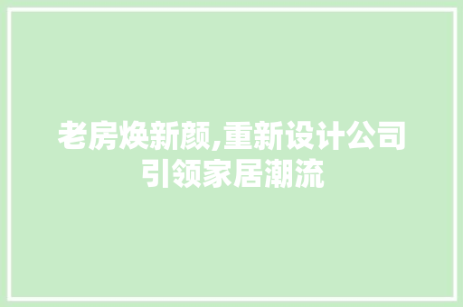 老房焕新颜,重新设计公司引领家居潮流