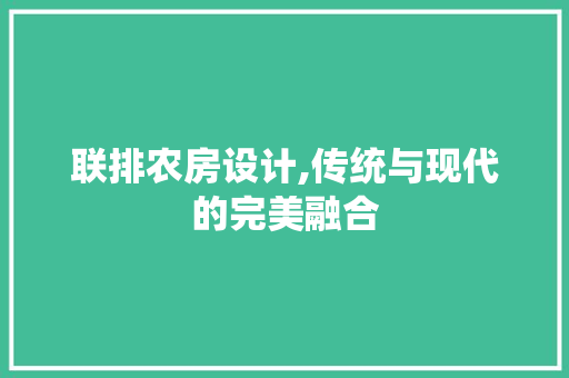 联排农房设计,传统与现代的完美融合