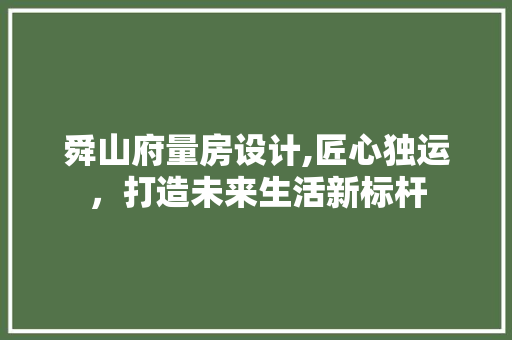 舜山府量房设计,匠心独运，打造未来生活新标杆