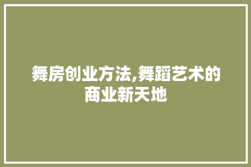 舞房创业方法,舞蹈艺术的商业新天地