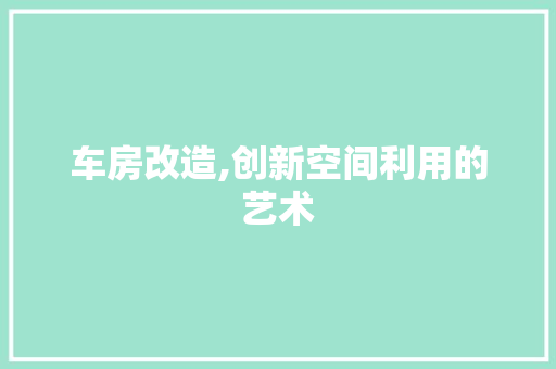车房改造,创新空间利用的艺术