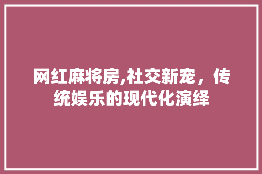 网红麻将房,社交新宠，传统娱乐的现代化演绎