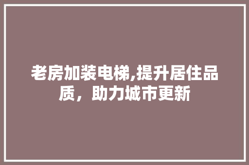 老房加装电梯,提升居住品质，助力城市更新
