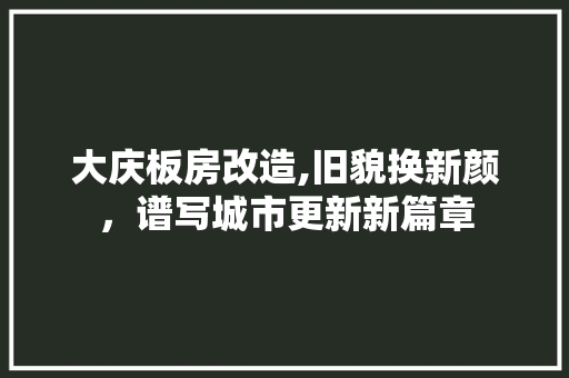大庆板房改造,旧貌换新颜，谱写城市更新新篇章