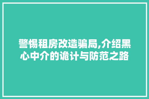 警惕租房改造骗局,介绍黑心中介的诡计与防范之路