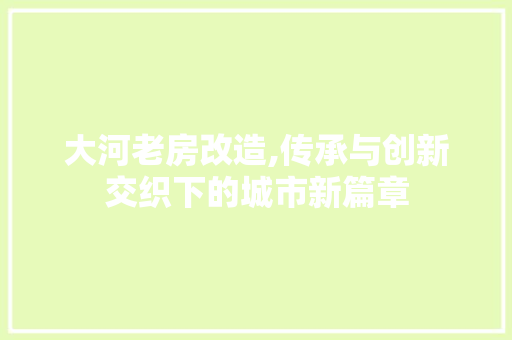 大河老房改造,传承与创新交织下的城市新篇章