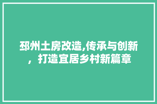 邳州土房改造,传承与创新，打造宜居乡村新篇章
