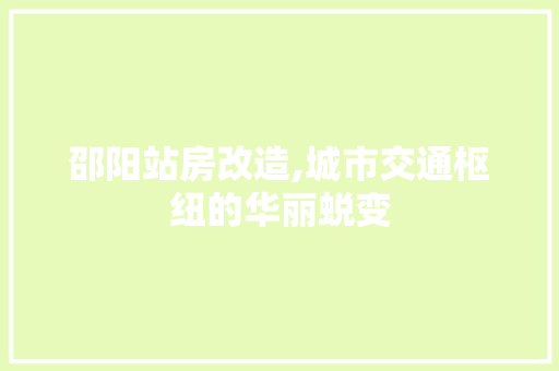 邵阳站房改造,城市交通枢纽的华丽蜕变