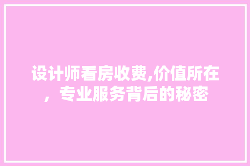 设计师看房收费,价值所在，专业服务背后的秘密