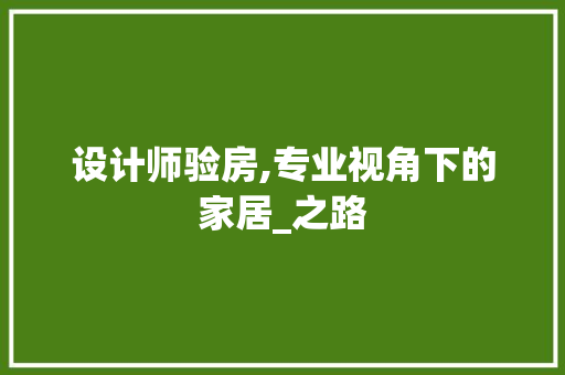 设计师验房,专业视角下的家居_之路