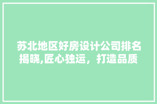 苏北地区好房设计公司排名揭晓,匠心独运，打造品质生活新标杆