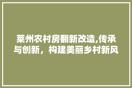 莱州农村房翻新改造,传承与创新，构建美丽乡村新风貌
