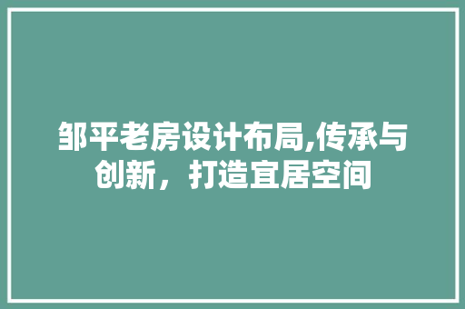 邹平老房设计布局,传承与创新，打造宜居空间