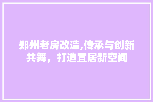 郑州老房改造,传承与创新共舞，打造宜居新空间