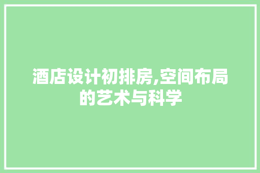 酒店设计初排房,空间布局的艺术与科学