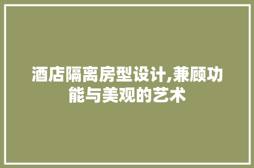 酒店隔离房型设计,兼顾功能与美观的艺术