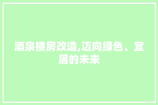 酒泉楼房改造,迈向绿色、宜居的未来
