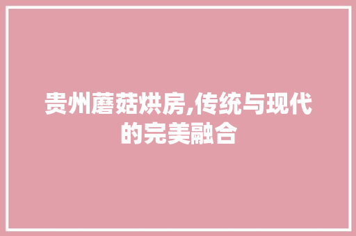贵州蘑菇烘房,传统与现代的完美融合