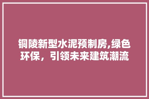 铜陵新型水泥预制房,绿色环保，引领未来建筑潮流