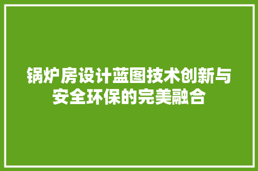 锅炉房设计蓝图技术创新与安全环保的完美融合