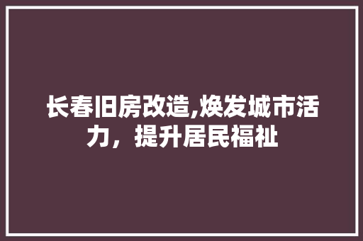 长春旧房改造,焕发城市活力，提升居民福祉