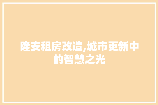 隆安租房改造,城市更新中的智慧之光