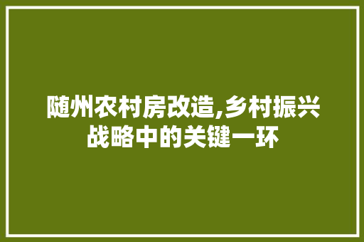 随州农村房改造,乡村振兴战略中的关键一环