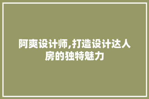 阿爽设计师,打造设计达人房的独特魅力
