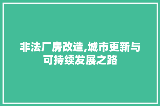 非法厂房改造,城市更新与可持续发展之路