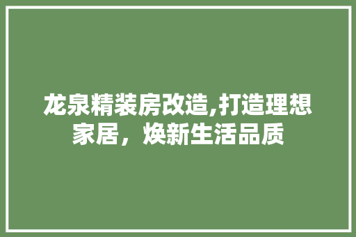 龙泉精装房改造,打造理想家居，焕新生活品质