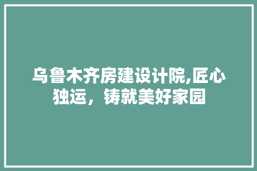 乌鲁木齐房建设计院,匠心独运，铸就美好家园