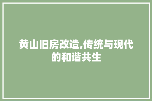 黄山旧房改造,传统与现代的和谐共生