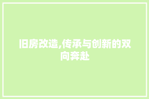 旧房改造,传承与创新的双向奔赴