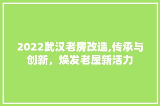2022武汉老房改造,传承与创新，焕发老屋新活力