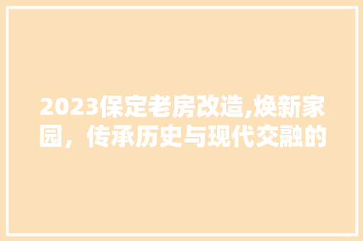 2023保定老房改造,焕新家园，传承历史与现代交融的魅力
