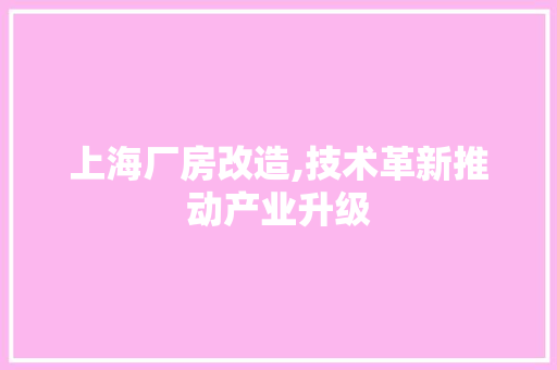 上海厂房改造,技术革新推动产业升级