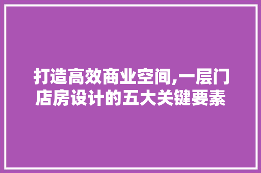 打造高效商业空间,一层门店房设计的五大关键要素