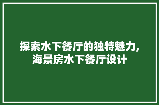 探索水下餐厅的独特魅力,海景房水下餐厅设计