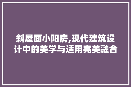 斜屋面小阳房,现代建筑设计中的美学与适用完美融合