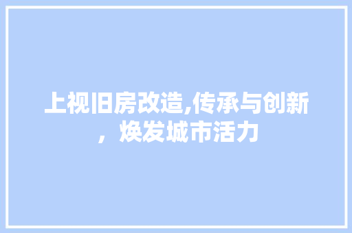 上视旧房改造,传承与创新，焕发城市活力