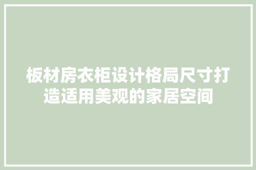 板材房衣柜设计格局尺寸打造适用美观的家居空间