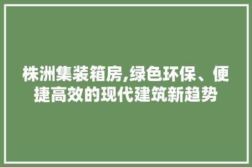株洲集装箱房,绿色环保、便捷高效的现代建筑新趋势