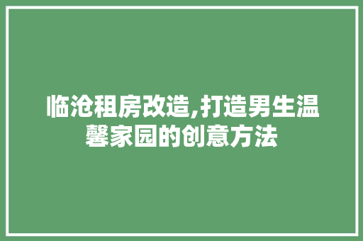 临沧租房改造,打造男生温馨家园的创意方法