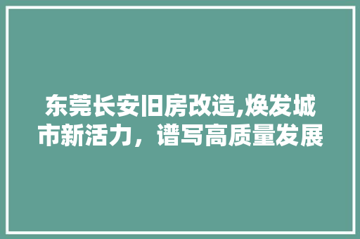 东莞长安旧房改造,焕发城市新活力，谱写高质量发展新篇章